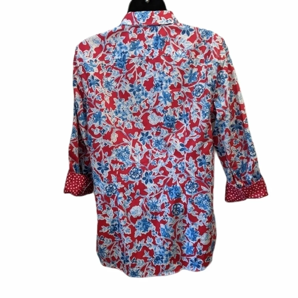 Chaps red floral button front shirt Medium - Picture 5 of 7